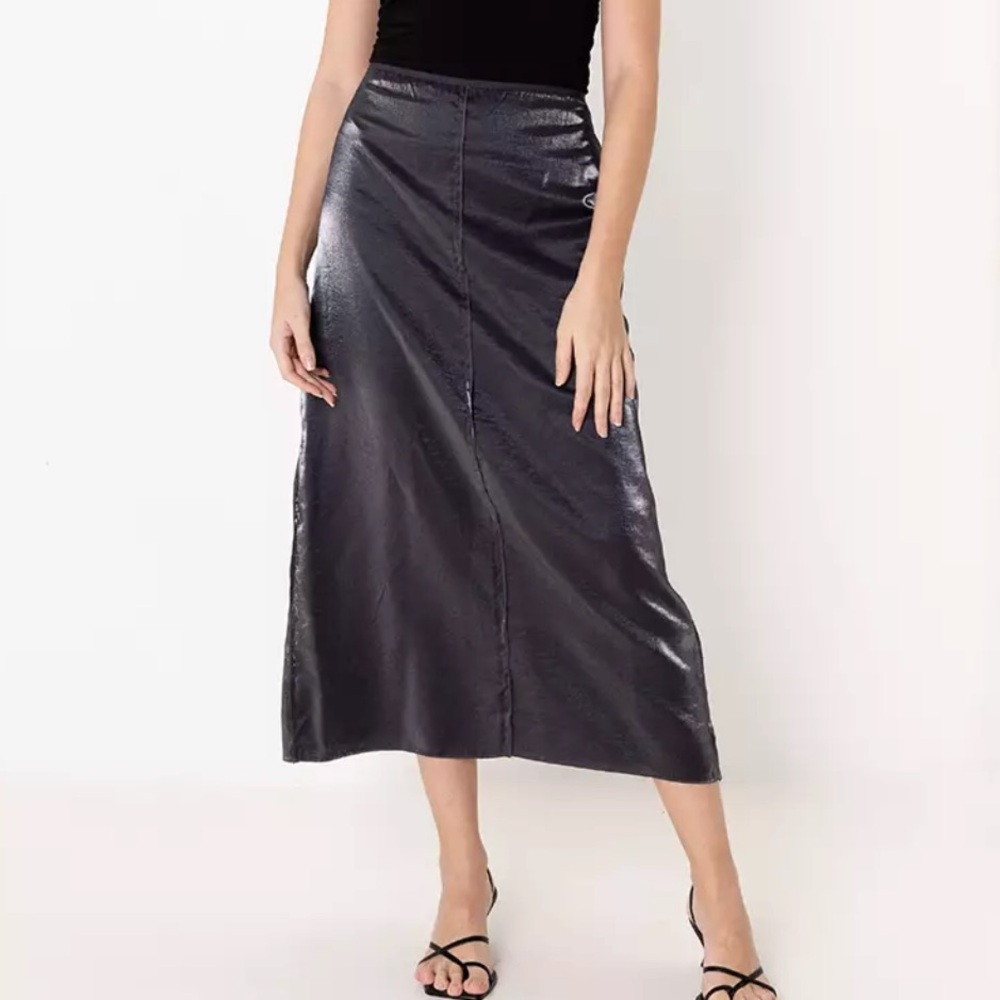 NWOT Zara Shimmering Metallic Silver Midi Skirt. Size XS - Picture 2 of 12